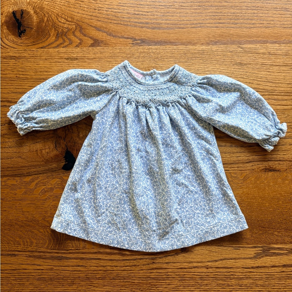 Petit Bebe Blue Floral Hand-Smocked Baby Dress- 100% cotton- 3 months